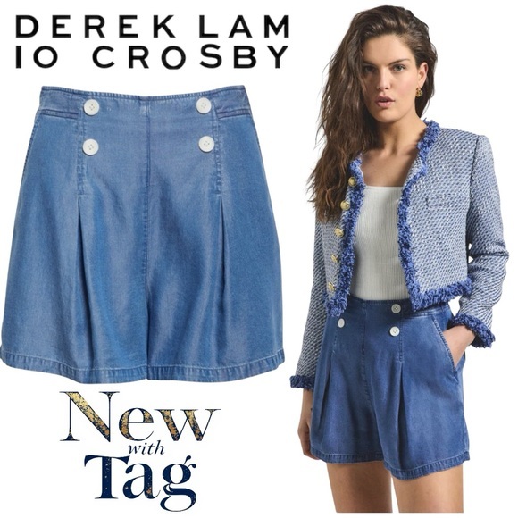 10 Crosby Derek Lam Pants - Derek Lam 10 Crosby Milie Pleated Denim Women Shorts Sz 14 Large COLOR:MURRAY